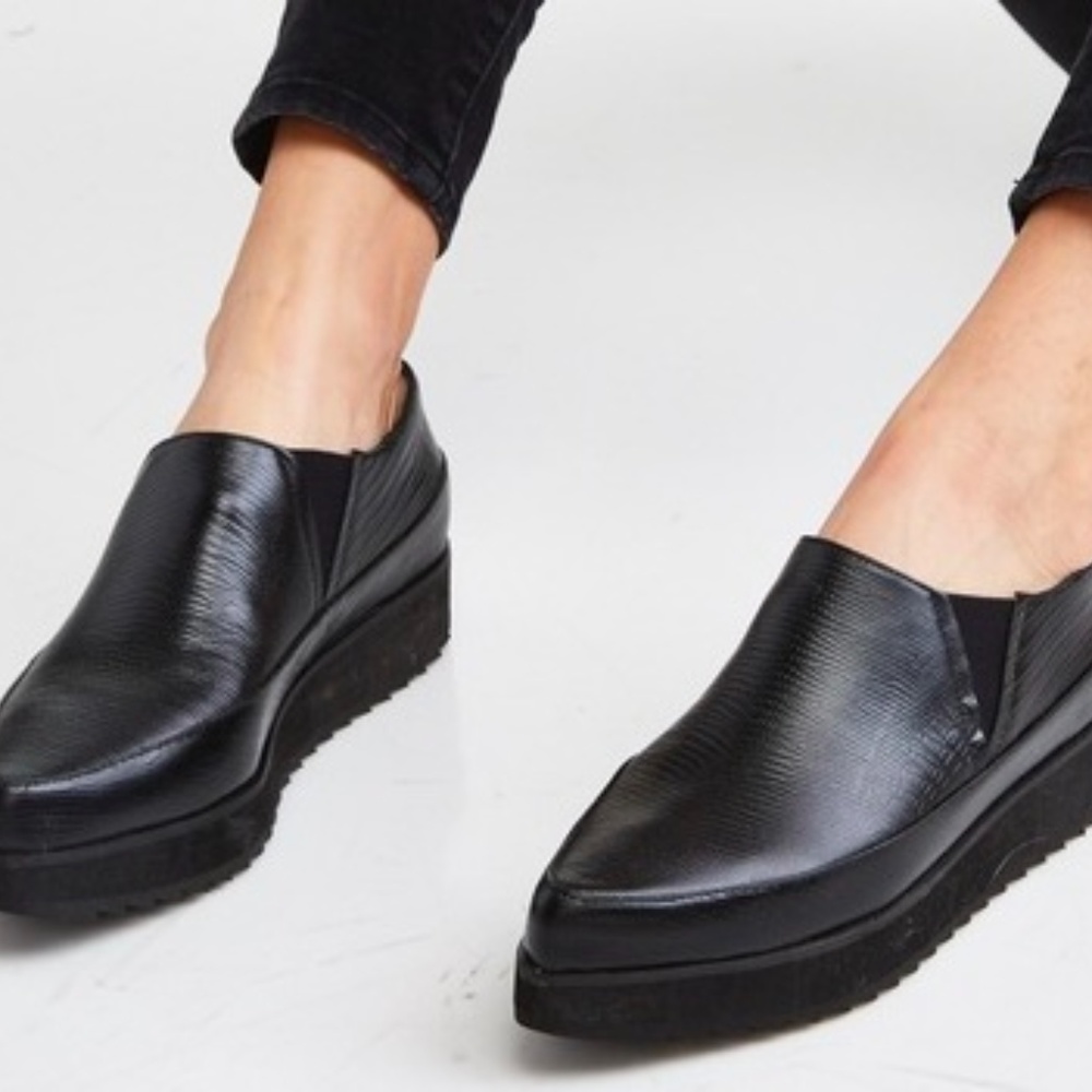 Black ASKA suede & patent leather 1" platforms